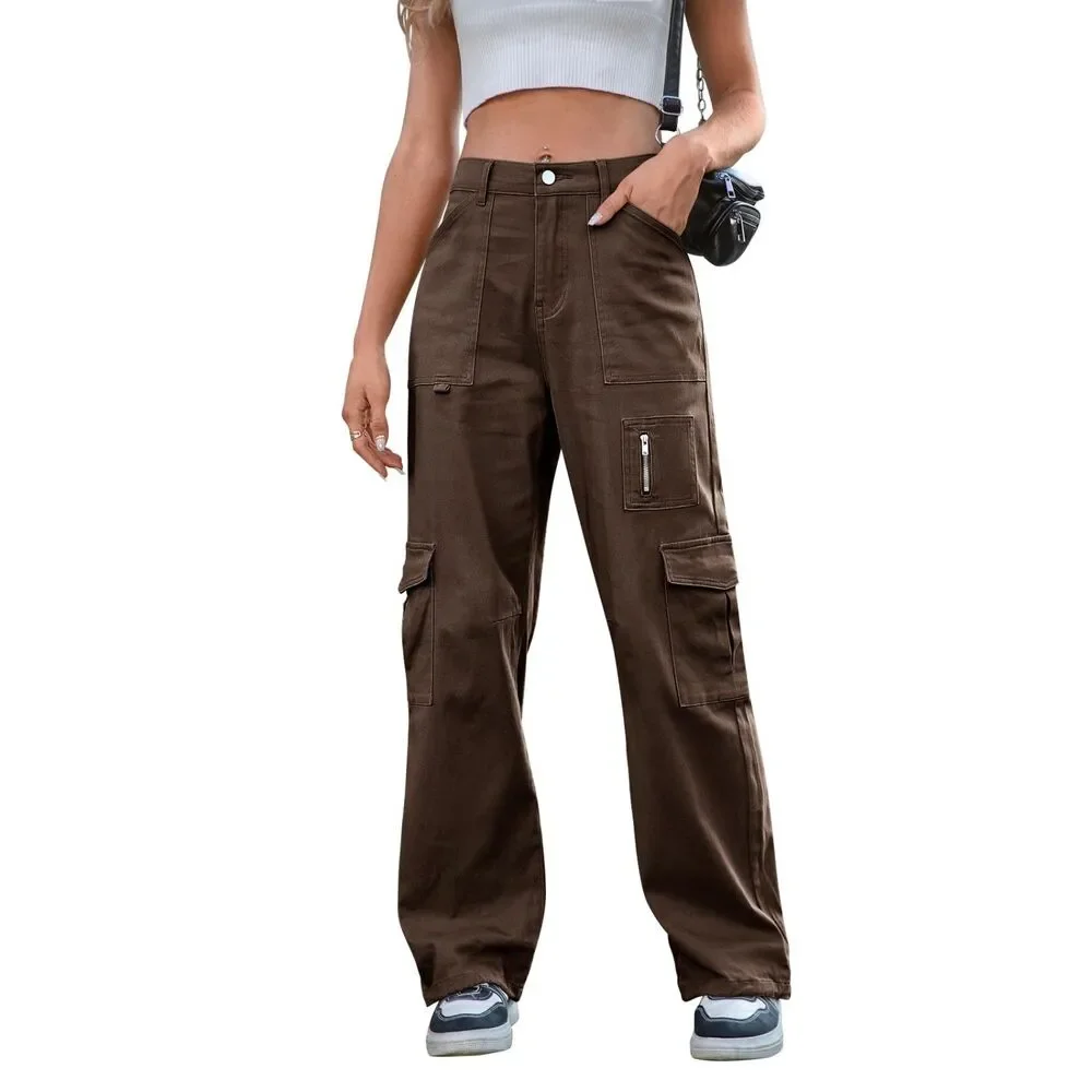 IVIR Brown High Waisted Wide Leg Cargo Pants | Y2K Baggy Streetwear